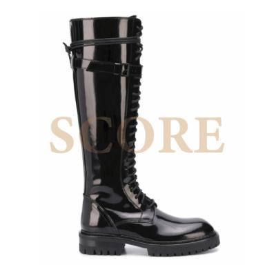 China Fashion Trend Anne 2021 Spring Funk Black Patent Leather Knee Hot sale Popular OEM Custom LOGO Boots for sale