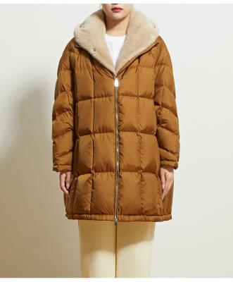 China Windproof Natural Mink Fur Collar Hooded Duck Down Coat Women Winter Warm Outwear for sale