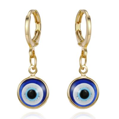 China Fashionable Environmentally Friendly Wholesale Gold Plated Huggie Women Girls Drop Round Circle Evil Eyes Blue Turkish Dangle Earrings Jewelry for sale