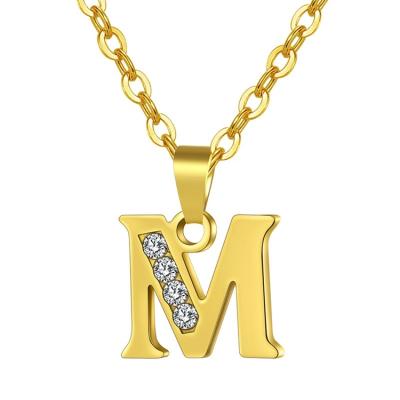 China A-Z Trendy Gold Plated Creative Environmentally Friendly 26 Alphabet Letters Women Girls Women Girls Titanium Steel Initial Zircon Necklace Pendant Jewelry for sale