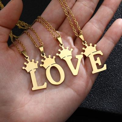 China Fashion Enviromental Friendly Tasty Gold Charm Alphabet A-Z Crown Pendant Women Stainless Steel 26 Letters Initial Necklace Jewelry for sale