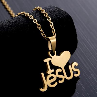 China Wholesale Fashion Environmental Friendly Gold Plated Stainless Steel I Love Jesus Pendant Women Girls Christian Necklace Jewelry for sale