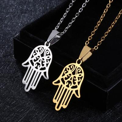 China Wholesale Trendy Environmental Friendly Gold Silver Plated Stainless Steel Fatima Hamsa Hand Pendant Women Necklace Jewelry For Girls for sale