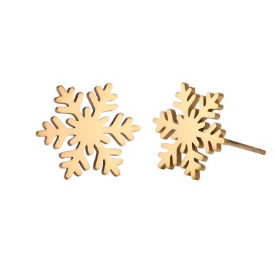 China Environmental Friendly Fashion Gold Rose Plated Tiny Stainless Steel Women's Elegant Silver Snowflake Stud Earrings For Girls for sale