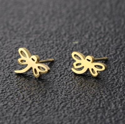 China Wholesale Environmentally Friendly Wholesale Tarnish Free Women Gold Charm Dragonfly Stainless Steel Tiny Plated Stud Earrings Girl For Gift for sale