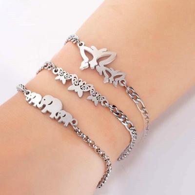 China Fashion Environmental Friendly High Quality Fashion Environmental Friendly Tarnish Free High Quality Fashion Environmental Friendly Rose Plated Charm Elephant Butterfly Silver Gold Stainless Steel Bracelet Jewelry for sale