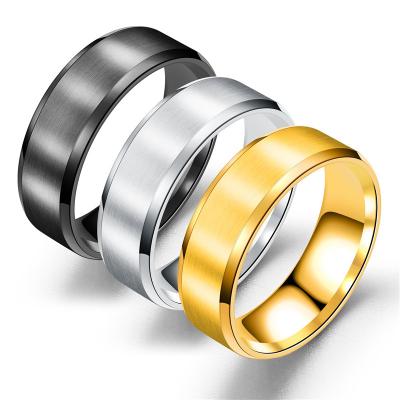 China Environmental Friendly Male 14K Gold Women Fashion Gun Silver Black Plated 8mm Width White Stainless Steel Titanium Rings Jewelry For Men for sale