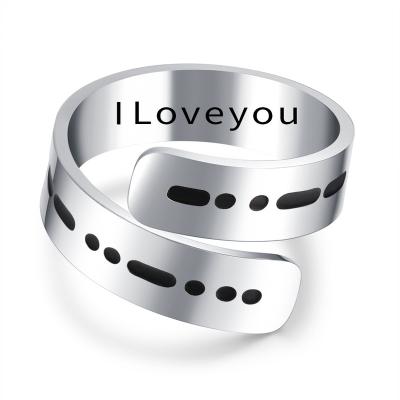 China Environmental Friendly Minimalist Design Hope Friend Morse Code Woman Stainless Steel Rings Fashionable Lucky Resizable Jewelry I Love You BFF for sale