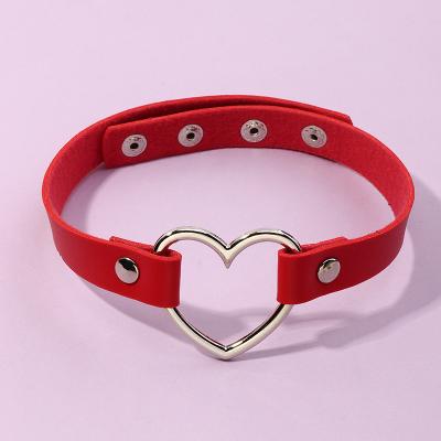 China Simple design style choker heart-shaped necklace women ladies colorful leather charm female elegant punk environment-friendly PU for sale