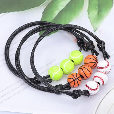 China High Quality Handmade Braided Rope Charm Wax Knot Sports Balls Basketball Baseball Tennis Football Adjustable Bracelet For Women for sale