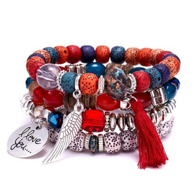 China Eco-Friendly Fashionable Statement Beads Multilayer Colorful Tassel Wings Dangling Women Beads Bracelets Ethnic Bohemian Jewelry for sale