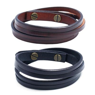 China Fashion Rock Style Luxury Men's Cowhide Bracelet Genuine Leather Bracelet Environmentally Friendly Plain Minimalist Simple Wrap Real Punk Jewelry For Male for sale