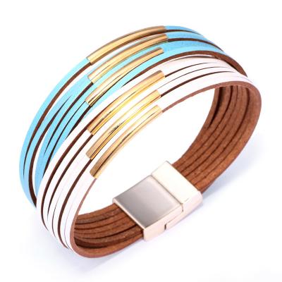 China Fashion Party Gift Environmental Friendly Ladies Charm Magnetic Bracelets Women Girls Women Simple Colorful Clasp Wrap Leather Magnetic Bracelet for sale