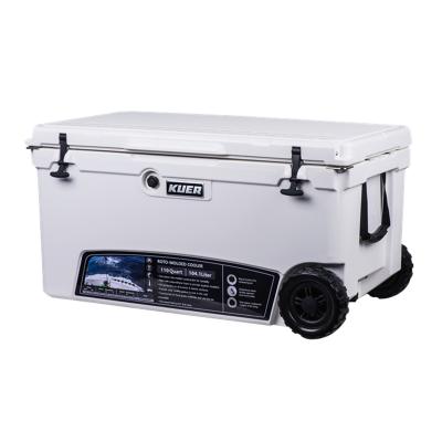 China Large 110QT Cooler Rolling Ice Chest Waterproof Hard Plastic with Wheels for sale