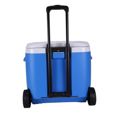 China Waterproof cheap plastic rotomolded 45qt injection cooler box mechanical with trolley for sale