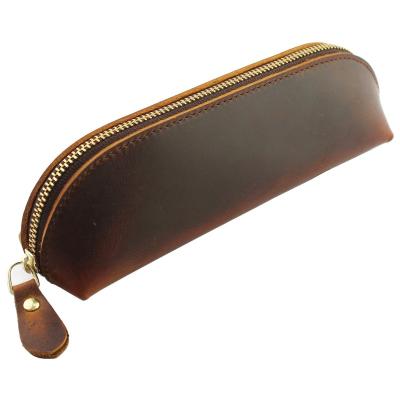 China Classic Genuine Leather Pen Bag High Quality Leather Tote Pen Pencil Pouch Tote Pouch for sale