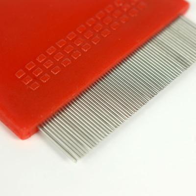 China Stainless steel and plastic Flea comb in dogs and cats Short type red color for sale