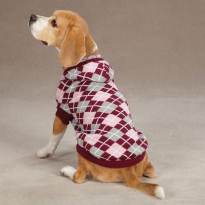 China Custom hand knitted Hooded Argyle dog sweaters for winter - Raspberry for sale