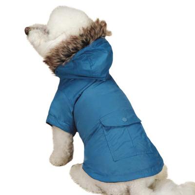 China Winter Fur-Trimmed Dog Parka Blue Color waterproof and windproof for poodle for sale