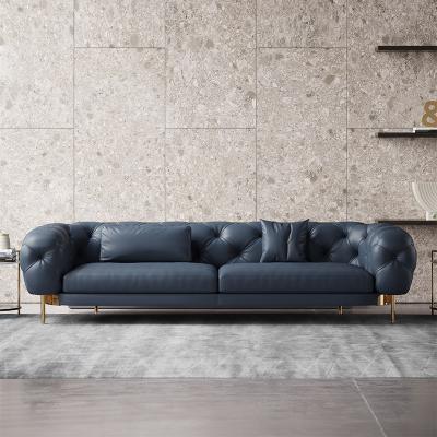 Κίνα High Quality Luxury Italian Lounge Modern Design Corner Blue Leather 3 Seats Modular Chesterfield Sofa Couch Living Room Sofas προς πώληση