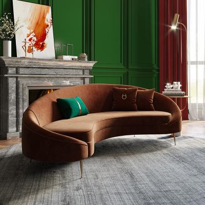 China Luxury Modern Design Fabric Velvet Villa Fabric Velvet Sofa Couch Lazy Curved Sofa Set 7 Seats Living Room Fur for sale