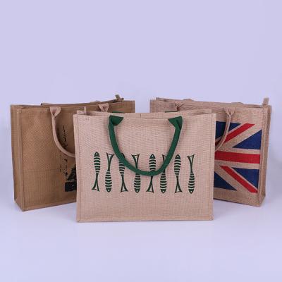 China Cheap Hessian Handled Tote Customized Printing Shopping Burlap Beach Jute Bag From Factory Directly for sale