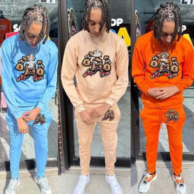 China Custom Made Breathable Embroidered Printed Logo Men Tracksuit Cotton Polyester Two Piece Pants Set Sweatsuits for sale