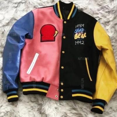 China OEM Color Reversible Chenille Leather Embroidery Sleeve Quilted College Letterman Varsity Jacket For Men for sale