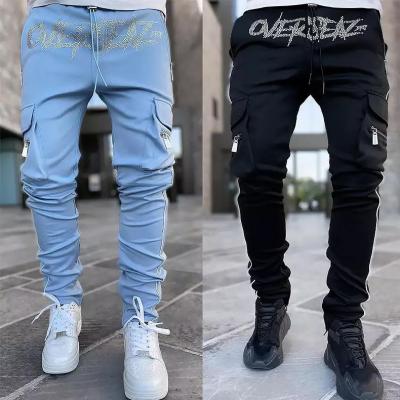 China Custom Logo Anti-Wrinkle Leggings Cargo Stretch Sweatpants Solid Color Slim Gym Pants Jogging Wear Cargo Pants Men for sale