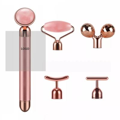 China Wholesale Private Label 5 in 1 Quartz Body Vibrating Facial Electric Massager Massager For Face Gua Sha Set Jade Roller for sale