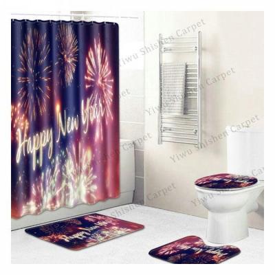 China Sustainable Christmas 3 Piece Shower Curtain Bathroom Covers Set With Covers for sale