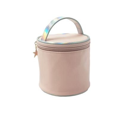 China Wholesale Leather Makeup Bag Pouch Portable Waterproof Soft Makeup Case Plain Pattern PU Bucket Cosmetic Bag for sale