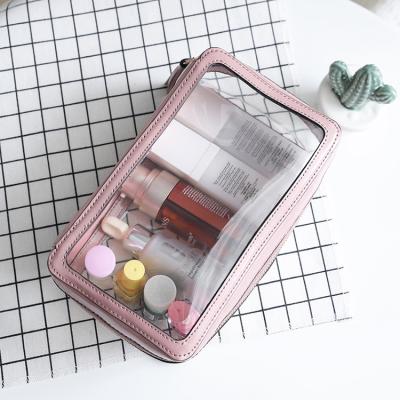 China Organzier Quality PU Cosmetics Clear Travel Perfect Toiletry Bag Transparent Cosmetic Bag With Zipper for sale