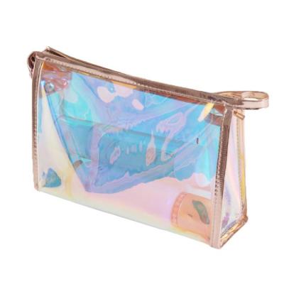 China Customizable Clear PVC Makeup Bag Waterproof Cosmetic Bags Holographic Makeup Bag Make Up Pouch Rainbow PVC for sale