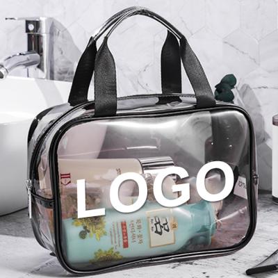 China Custom PVC Transparent Clear Zipper Organzier Travel Cosmetics Logo Plastic Toiletry Bag Women Makeup Bag for sale