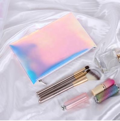 China Lady Fashion Folding Convenient Waterproof Zipper Cosmetic Bag Holographic PVC Cheap Cosmetic Bags With Zipper for sale