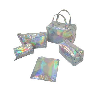 China Factory Custom ODM OEM Pratical Silver Glitter Holographic Makeup Pouch Holographic PVC Laser Cosmetic Bag for sale