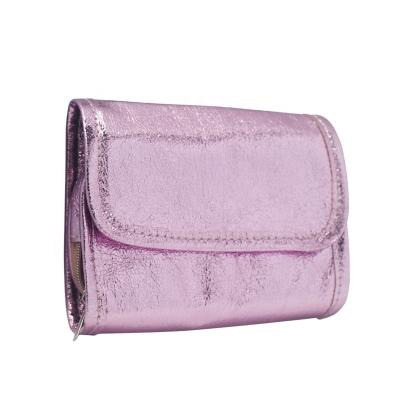 China Makeup Pouch GRS Audit Branded Travel Mini Foldable PU Green Pink Purple Leather Makeup Brush Tool Cosmetic Bag for sale