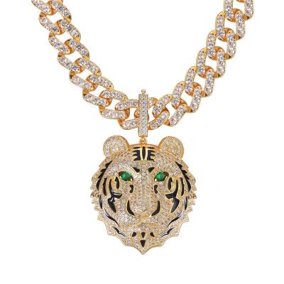 China New Product CLASSIC Gold Plated Animal Head Micro Inlaid Zircon Necklace For Men Zircon Necklace Gemstone Jewelry Necklace 5a for sale