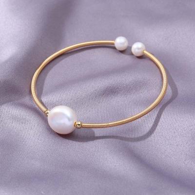 China Trendy fashion natural female simple jewelry channel personality bracelet freshwater pearl open bangle bracelet for sale