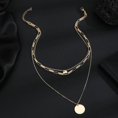 China TRENDY Disc Charm Layered Round Necklace Metal Pendant Large Initial Necklace Personalized Chain Necklace for sale