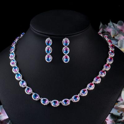 China FASHIONABLE European and American border elegant bridal necklace earrings set wedding dress banquet with zircon necklace earrings set for sale