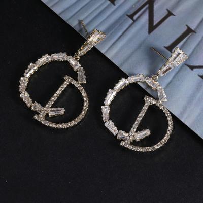 China Fashion TRENDY high quality temperament exaggerate Zircon letter earrings jewelry women's 14kgold earrings for sale