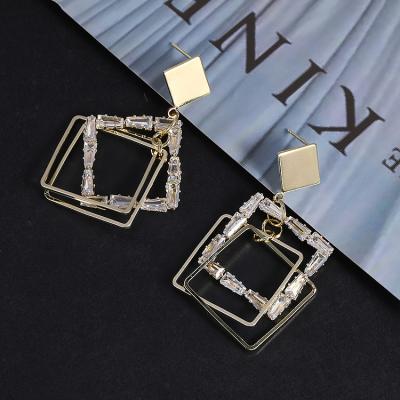 China Best Quality Fashionable All-match Zircon Exquisite Korean Statement Earrings Best Selling Big Crystal Jewerly Earrings for sale