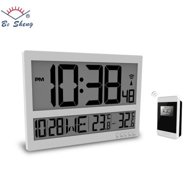 China Large Screen LCD Wall Clock Radio Controlled Clock Digital Temperature Clock for sale