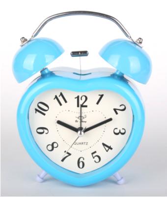 China Antique Style Metal Quartz Bell Heart Shape Desktop Alarm Clock For Kid for sale