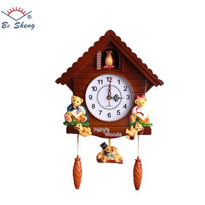 China Antique Style Bosheng Vintage Bedroom Shape Wall Clocks Decoration With Cuckoo Sound Alarm Plastic Material for sale