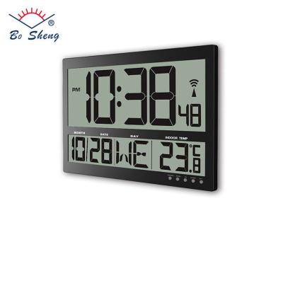 China Class LCD Wall Clock Radio Controlled Clock Digital Temperature Clock for sale