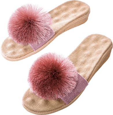 China Fashion Trend Women's Soft Wind Cute Hairy Wedge Ball Soft Bottom Soft Comfortable Beach Shoes for sale