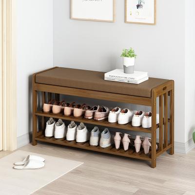 China Bamboo Changing Shoe Storage Stool Home Door Shoe Rack Cushioned Comfortable Sitting Stool Changing Shoe Cabinet Integrated Storage for sale